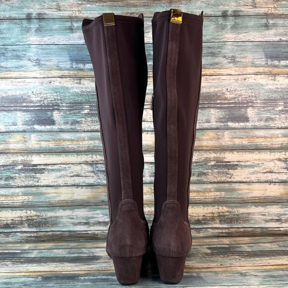 ROCKPORT Knee High Boot Womens 9.5M Brown Suede Stretch Calf Panel Pull On Wedge - Picture 4 of 15